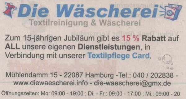 Werbung über Die Wäscherei in Hamburg
